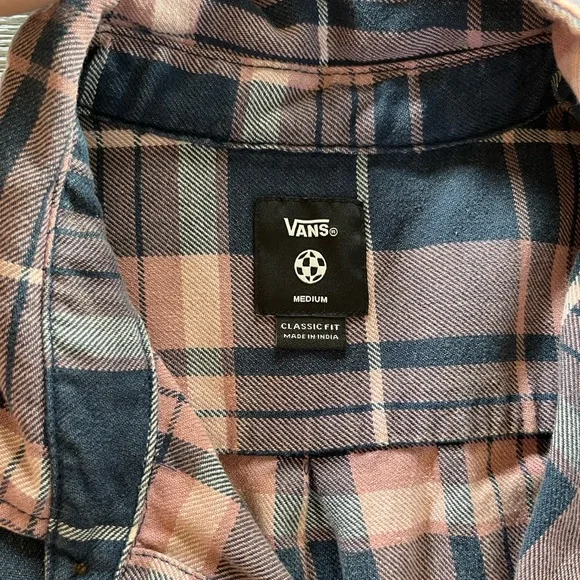 Vans pink navy plaid flannel shirt M cotton Streetwear fall skate core grunge - Picture 6 of 8